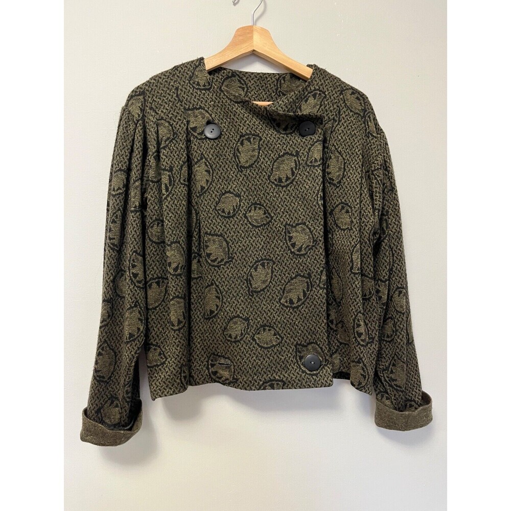 Vintage Geometric Abstract Boxy Sweater jacket/cardigan Folk print Ilya S USA